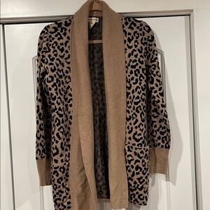 Leopard Print Open Front shawl‎ collar Cardigan Sweater medium